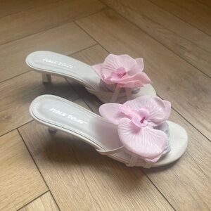 Parker Cream Heels with Pink Floral Accent